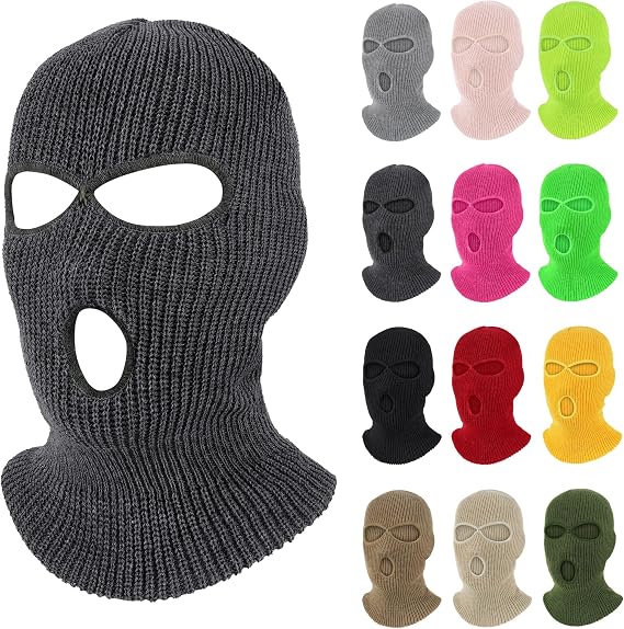 Pukavt 3 Hole Winter Knitted Mask, Full Face Cover Ski Mask Warm Balaclava for Skiing, Motorcycle, Snowboard Deep Gray, 1-5