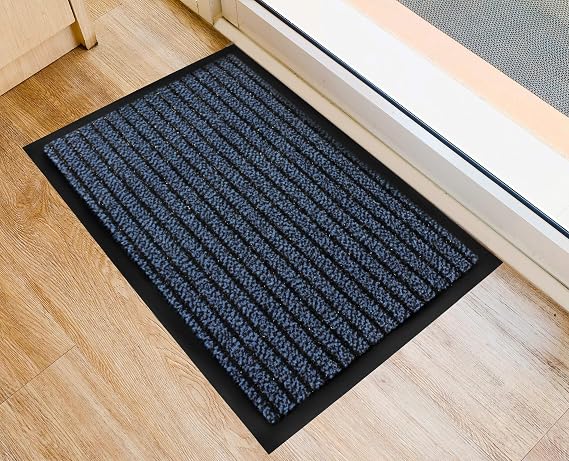 ULTRALUX Indoor Scraper Door Mat, Anti-Slip Vinyl Backed Rug 31" x 47" Blue