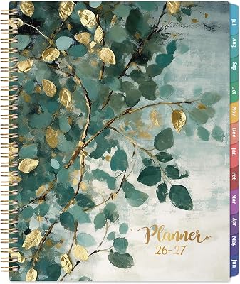 Planner 2026-2027 - Academic Planner 2026-2027, Jul. 2026 - Jun. 2027, 9x11, 26-27 Planners Weekly and Monthly with Tabs, Pocket, Twin-wire Binding - Art Leaves