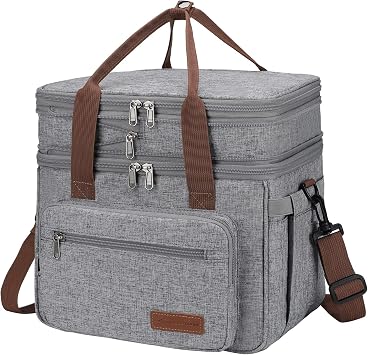Maelstrom Lunch Box, 23L Insulated Lunch Bag, Expandable Double Deck Cooler Bag, Lightweight Leakproof Tote Bag With Side Tissue Pocket, Suit For Men and Women B. Gray