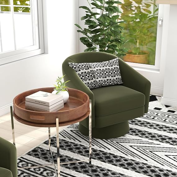 Swivel Accent Chair, Upholstered 360 Swivel Barrel Arm Chair Small Single Lounge Chair, Modern Velvet Fabric Round Accent Armchair for Living Room/Bedroom/Reception, White