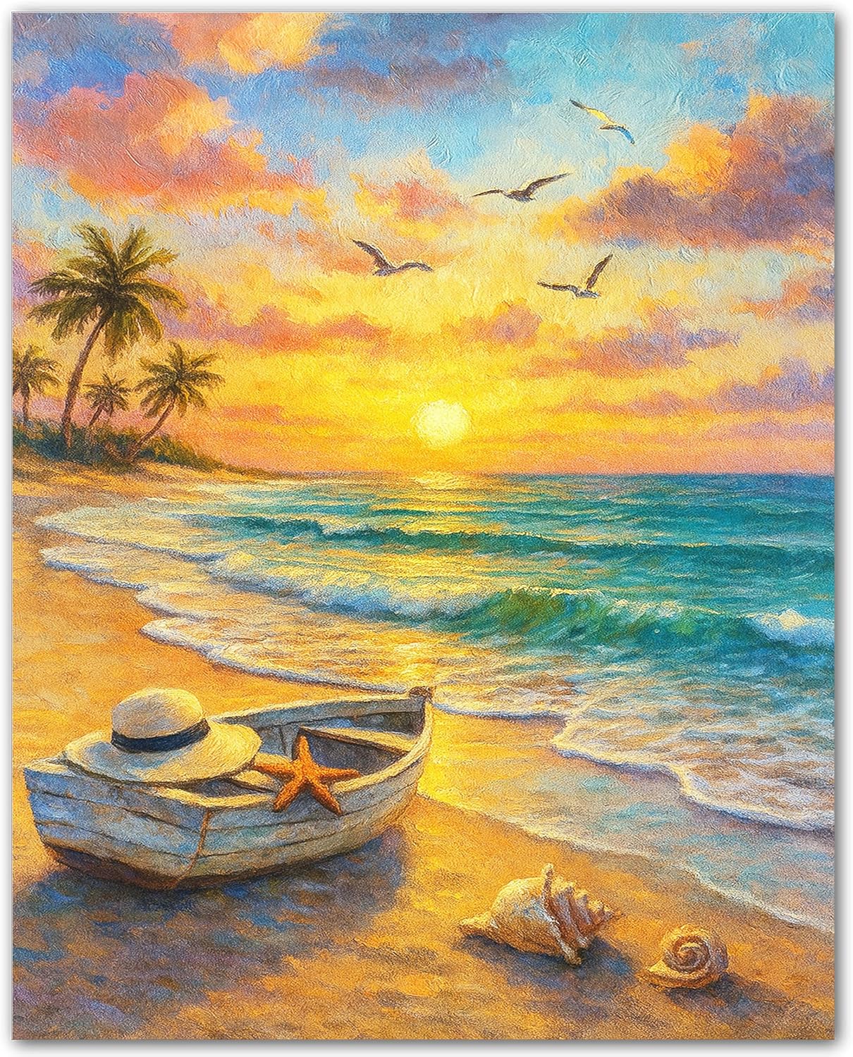 Golden Sunrise over Paradise - Motivational Wall Art Poster 8x10 Inch - Ocean Sunset Beach Print for Home Office Gym Classroom - Unframed Coastal Artwork Decor