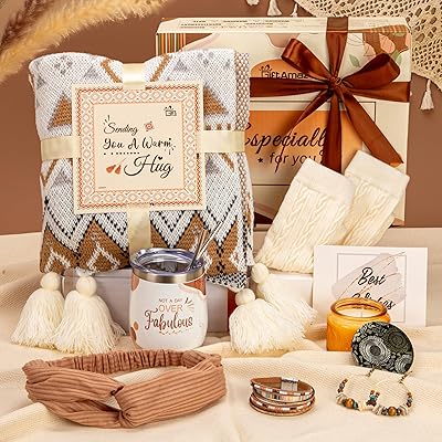 GiftAmaz Boho Gifts for Women, Self Care Gifts Get Well Soon Gift Basket, Include Bohemian Tumbler and Blanket, Fall Western Gift, Unique Birthday Christmas Gifts for Women Friends Wife Mom