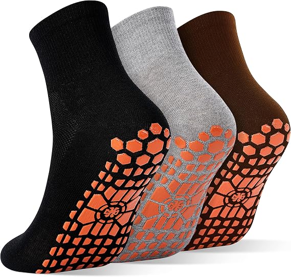 SkiBeaut Men Grips Socks Non Slip Sticky 3 Pairs Tile Wood Floors Anti-Skid Pilates Yoga Barre Hospital Slipper Socks