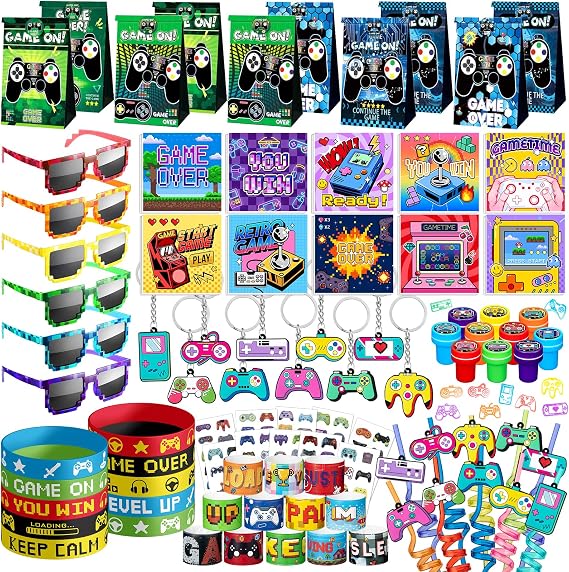 DMIGHT Video Game Party Favors for Kids, Gamer Birthday Party Supplies | Goodie Bag Stuffers, Glasses, Straws, Stamps, Tattoos, Pinata Fillers and Fun Party Gifts for Boys