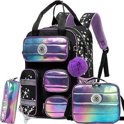Kids School Backpacks for Girls Backpack with Lunch Bag for Elmentary Students Kids Travel Bookbag for Girls Age 6-12