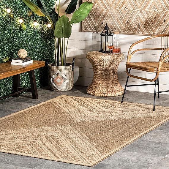 Nuloom Outdoor Performance Collection Landry Brown/Ivory, 4' x 6', Soft and Cozy, High Traffic, Stain Resistant, Easy Clean, Durable Area Rug for Indoor/Outdoor Patio, Deck, Porch, Garden, Courtyard