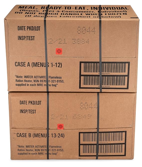 Sopakco 24ct US Military Surplus MRE Meals Ready to Eat 2021 Inspect A+B Case Bundle Menus 1-24