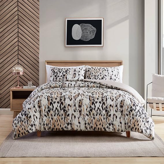 Kenneth Cole New York - King Duvet Cover Set, Cotton Reversible Bedding with Matching Shams, Modern Home Decor (Abstract Leopard Brown, King)