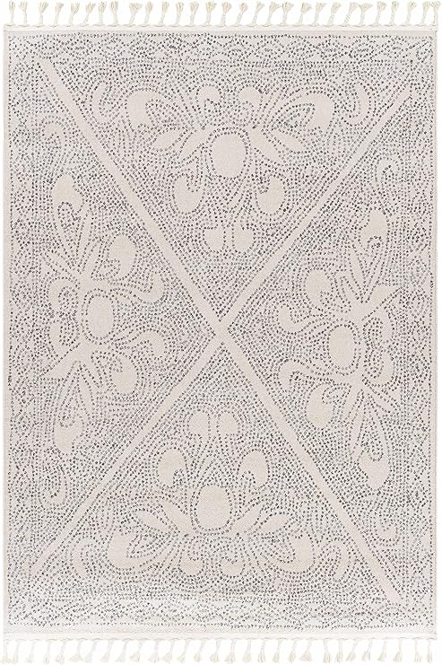 Hauteloom Livingstone Moroccan Farmhouse Living Room Bedroom Area Rug - Bohemian Carpet with Tassel - Boho Vintage Dot Pattern - Modern Minimalist Look - Beige, Cream, Gray - 5'3"x7'3"