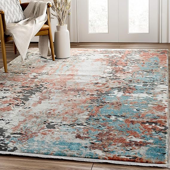 Abani Rugs 4' x 6' Contemporary Distressed Area Rug, Colorful Rust & Orange Non-Shed Bedroom Area Rug