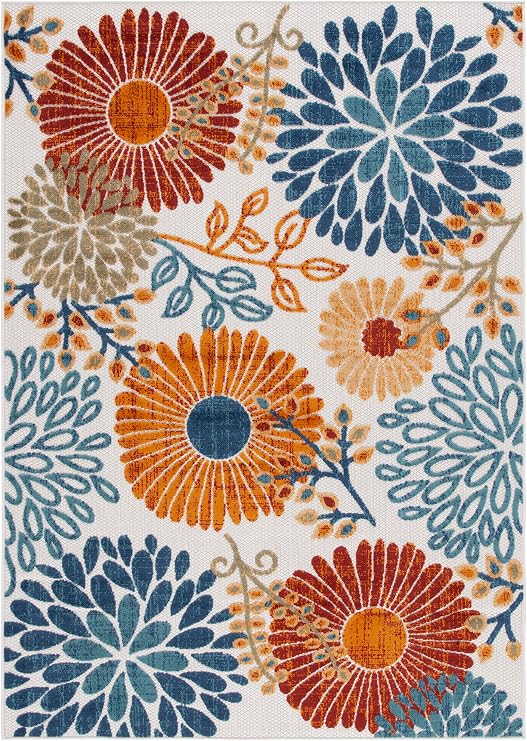 SAFAVIEH Washable Rug Outdoor Cabana Collection - 2' x 4', Cream & Red, Non-Shedding & Easy to Clean, Entryway, Front Door, Kitchen, Mudroom (CBN832A)